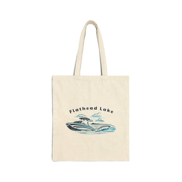 Flathead Lake Wakeboard Boat Canvas Tote Bag - 15" x 16"