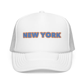 Buy white New York Foam Trucker Hat - Retro Orange &amp; Blue City Patch