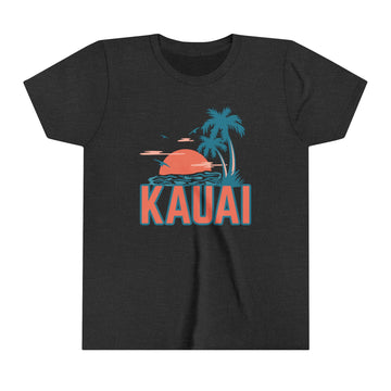Buy dark-grey-heather Kauai, Hawaii Youth Shirt - Retro Palm Tree Kauai Kid's T-Shirt
