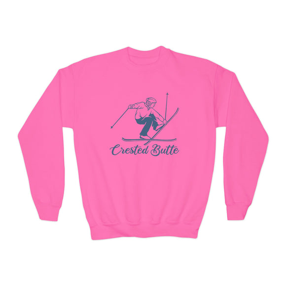 Crested Butte, Colorado Youth Crewneck Sweatshirt - Snow Ski Unisex Kid's Crested Butte, Colorado Sweatshirt