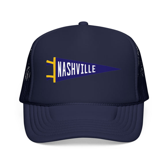 Nashville, Tennessee Pennant Trucker Hat — Retro Flag Foam Cap