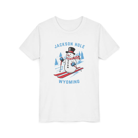 Jackson Hole, Wyoming Youth Skiing Snowman Tee - Kids Jackson Hole T Shirt