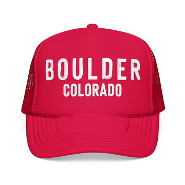 Buy red Boulder, Colorado Trucker Hat - Foam Boulder Cap - Block Letter State