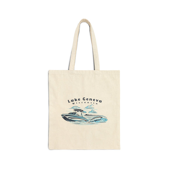 Lake Geneva, Wisconsin Wakeboard Boat Canvas Tote Bag - 15" x 16"
