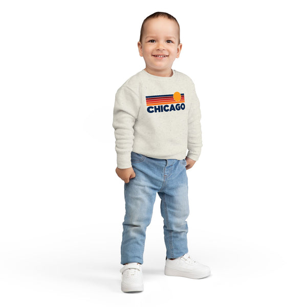 Chicago, Illinois Toddler Sweatshirt - Retro Sun Chicago Toddler Crewneck Sweatshirt