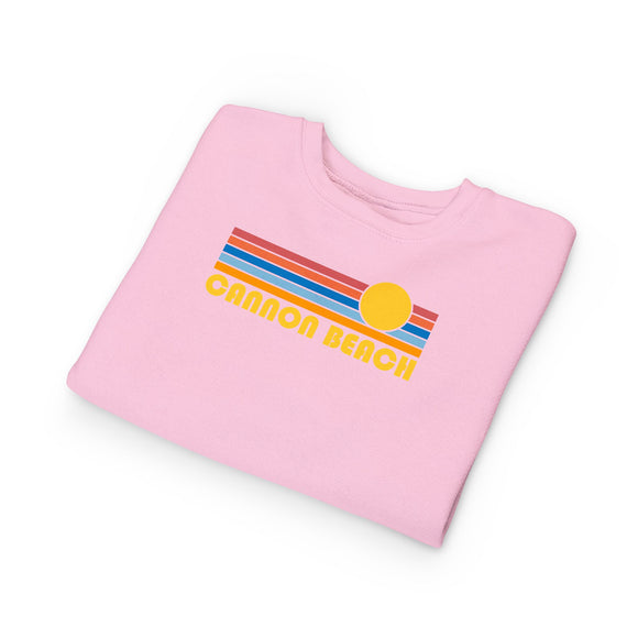 Cannon Beach, Oregon Toddler Sweatshirt - Retro Sun Cannon Beach Toddler Crewneck Sweatshirt