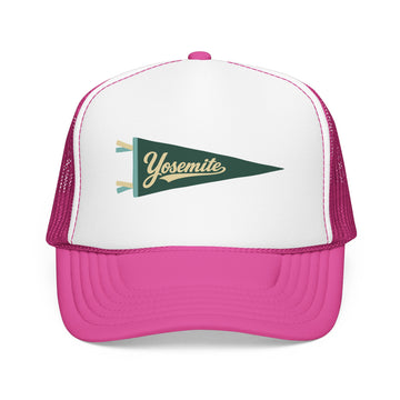 Buy hot-pink-white-hot-pink Yosemite National Park Pennant Trucker Hat — Vintage Foam Mesh Cap