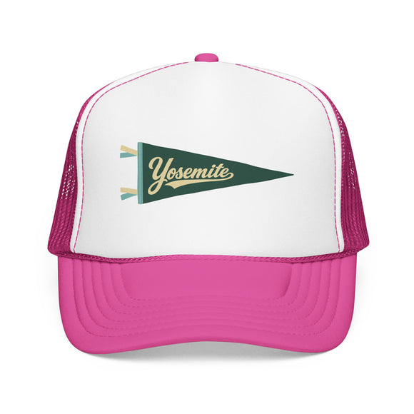 Yosemite National Park Pennant Trucker Hat — Vintage Foam Mesh Cap