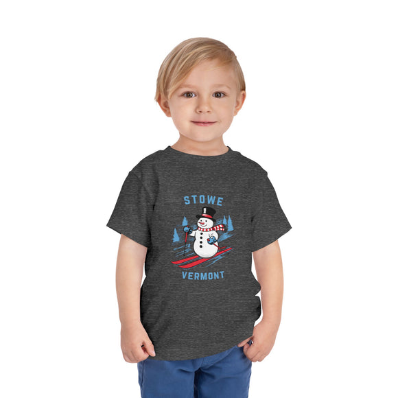 Stowe, Vermont Toddler Skiing Snowman Graphic Tee - Kids Stowe Shirt