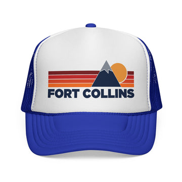 Buy royal Fort Collins, Colorado Retro Mountains Trucker Hat - Vintage Style Fort Collins Cap