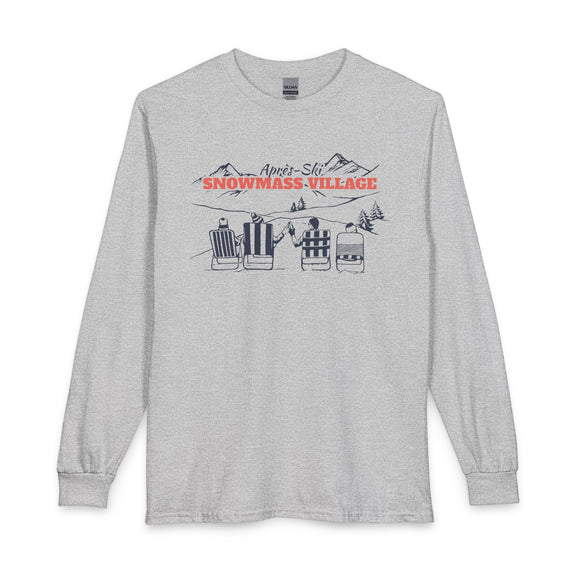 Snowmass Village, Colorado Après-ski Long Sleeve Shirt - Mountain Retro Skiing
