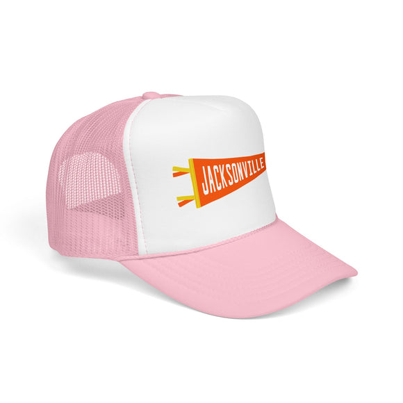 Jacksonville, Florida Pennant Trucker Hat — Retro Flag Foam Cap