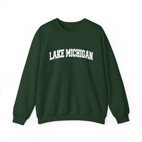 Buy forest-green Lake Michigan Sweatshirt - Unisex Graphic Crewneck