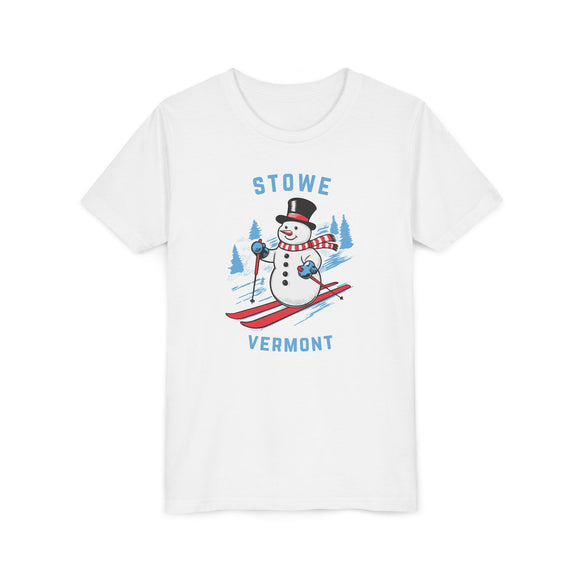 Stowe, Vermont Youth Skiing Snowman Tee - Kids Stowe T Shirt