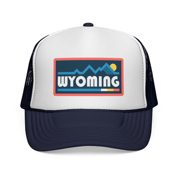 Buy dark-navy Wyoming Retro Mountains Trucker Hat - Vintage Style Wyoming Cap