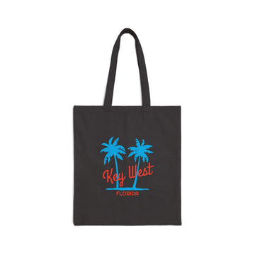 Key West, Florida, Cotton Canvas Key West Tote Bag - Palm Script - 0