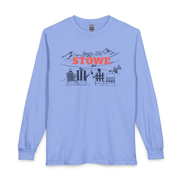 Buy carolina-blue Stowe, Vermont Après-ski Long Sleeve Shirt - Mountain Retro Skiing