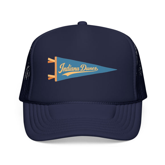 Indiana Dunes National Park Pennant Trucker Hat — Vintage Foam Mesh Cap