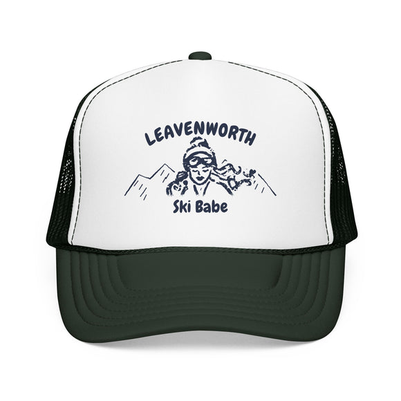 Leavenworth, Washington Ski Babe Trucker Hat — Foam Mesh Cap