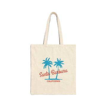 Santa Barbara, California, Cotton Canvas Santa Barbara Tote Bag - Palm Script