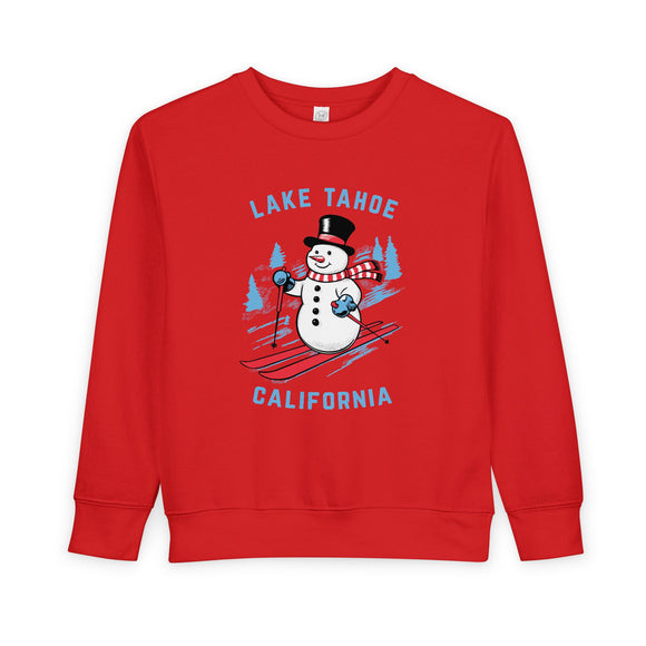 Lake Tahoe, California Toddler Sweatshirt - Skiing Snowman Lake Tahoe Toddler Crewneck Sweatshirt