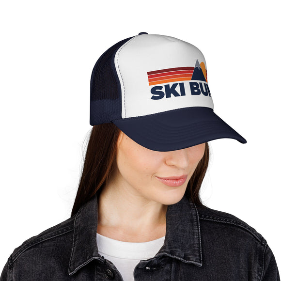 Ski Bum Retro Mountains Trucker Hat - Vintage Style Ski Bum Cap