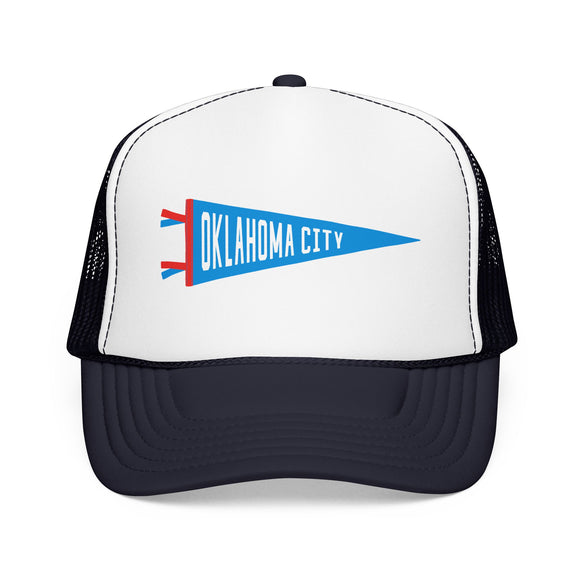 Oklahoma City, Oklahoma Pennant Trucker Hat — Retro Flag Foam Cap