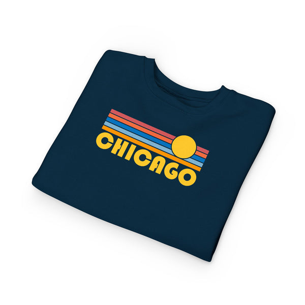Chicago, Illinois Toddler Sweatshirt - Retro Sun Chicago Toddler Crewneck Sweatshirt