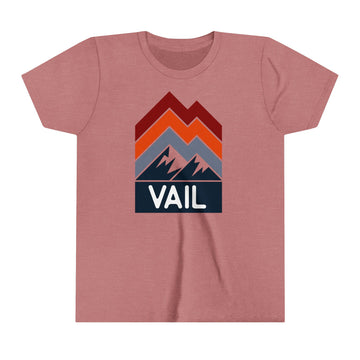 Vail, Colorado Youth Shirt - Retro Mountain Vail Kid's T-Shirt - Chevron Peaks