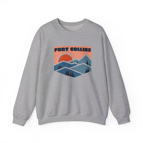 Fort Collins, Colorado Sweatshirt Retro Mountains, Fort Collins Unisex Graphic Crewneck