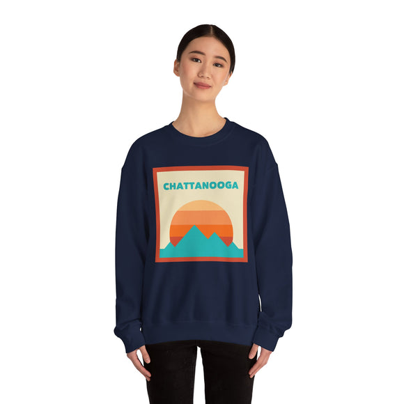 Retro Chattanooga, Tennessee Sweatshirt, Mountain Sun Design, Unisex Crewneck, Gift for Outdoorsy Friends, Vintage Jumper