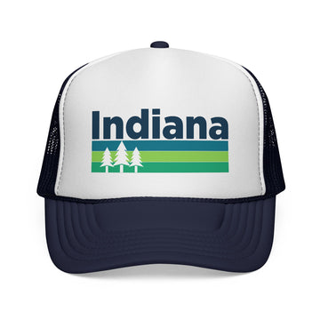 Buy dark-navy Indiana Retro Trees Trucker Hat - Vintage Style Indiana Cap