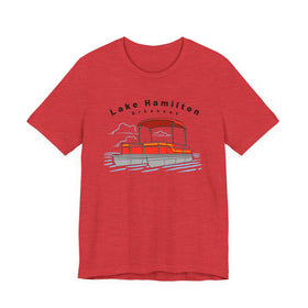 Buy heather-red Lake Hamilton, Arkansas T Shirt - Pontoon Boat Tee