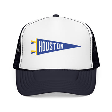 Buy navy-white-navy Houston, Texas Pennant Trucker Hat — Retro Flag Foam Cap