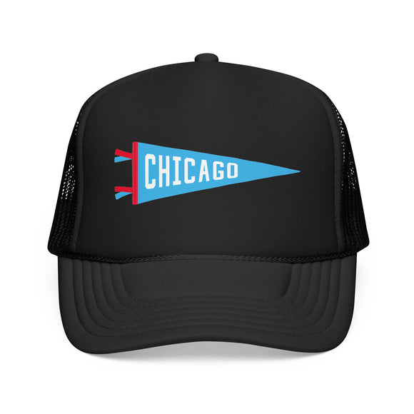 Chicago, Illinois Pennant Trucker Hat — Retro Flag Foam Cap