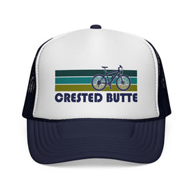 Buy dark-navy Crested Butte, Colorado Retro Bike Trucker Hat - Vintage Style Crested Butte Cap