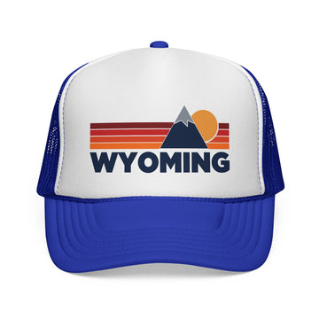 Buy royal Wyoming Retro Mountains Trucker Hat - Vintage Style Wyoming Cap