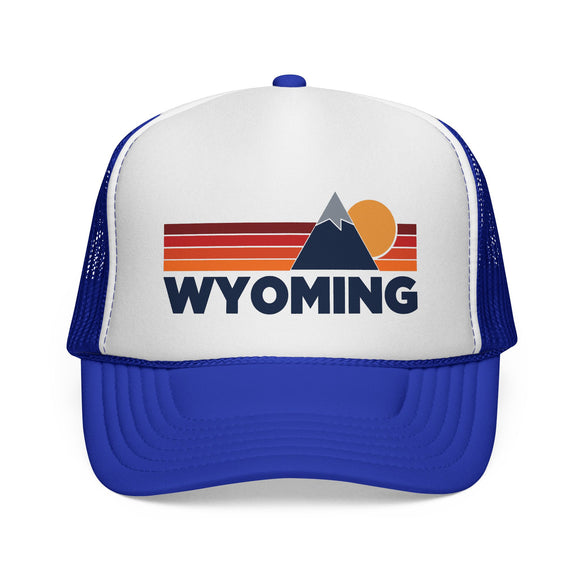 Wyoming Retro Mountains Trucker Hat - Vintage Style Wyoming Cap