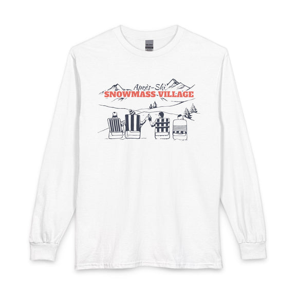 Snowmass Village, Colorado Après-ski Long Sleeve Shirt - Mountain Retro Skiing