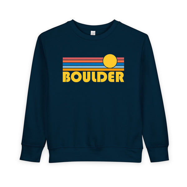 Boulder, Colorado Toddler Sweatshirt - Retro Sun Boulder Toddler Crewneck Sweatshirt