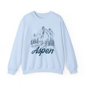 Buy light-blue Aspen, Colorado Sweatshirt - Mountain Illustration Graphic Crewneck