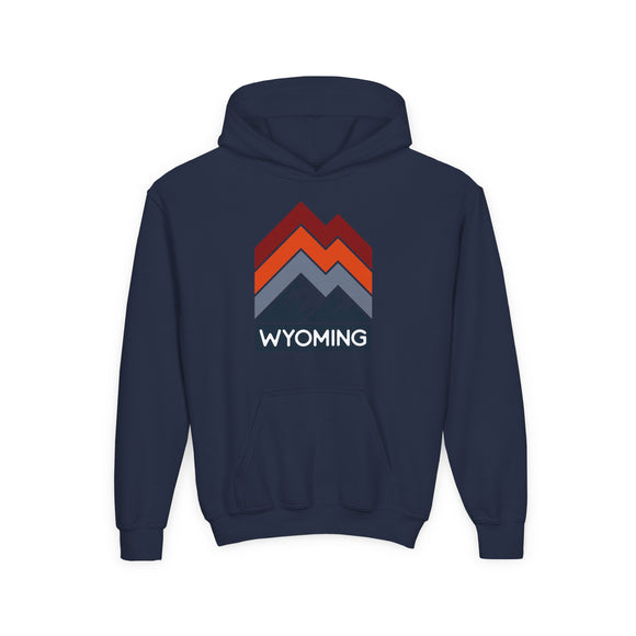 Wyoming Youth Hoodie - Retro Mountain Wyoming Youth Sweatshirt