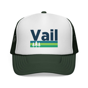 Buy dark-green Vail, Colorado Retro Trees Trucker Hat - Vintage Style Vail Cap