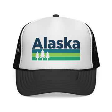 Alaska Retro Trees Trucker Hat - Vintage Style Alaska Cap