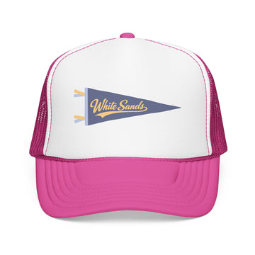 Buy hot-pink-white-hot-pink White Sands National Park Pennant Trucker Hat — Vintage Foam Mesh Cap