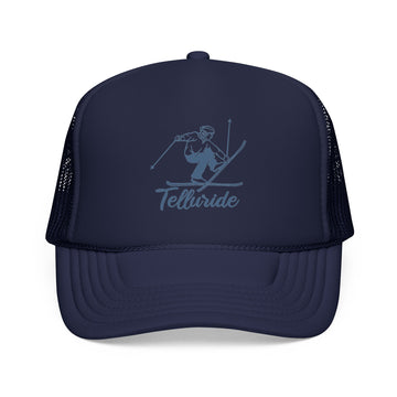 Buy dark-navy Telluride, Colorado Snow Ski Trucker Hat — Retro Skier Foam Telluride Cap