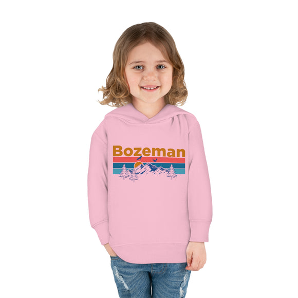 Bozeman Toddler Hoodie - Retro Mountain Sun Unisex Bozeman Toddler Sweatshirt