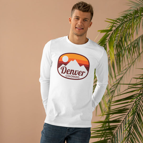 Denver, Colorado Mens Base Long-sleeve Tee - Retro Ombre Heavy Weight Long Sleeve T-shirt