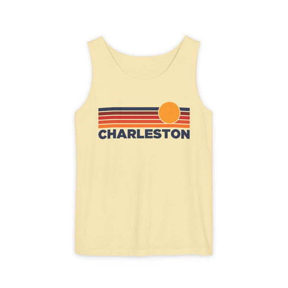 Charleston, South Carolina Retro Sunstripe Tank Top | Comfort Colors - 100% Cotton