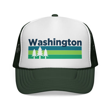 Buy dark-green Washington Retro Trees Trucker Hat - Vintage Style Washington Cap